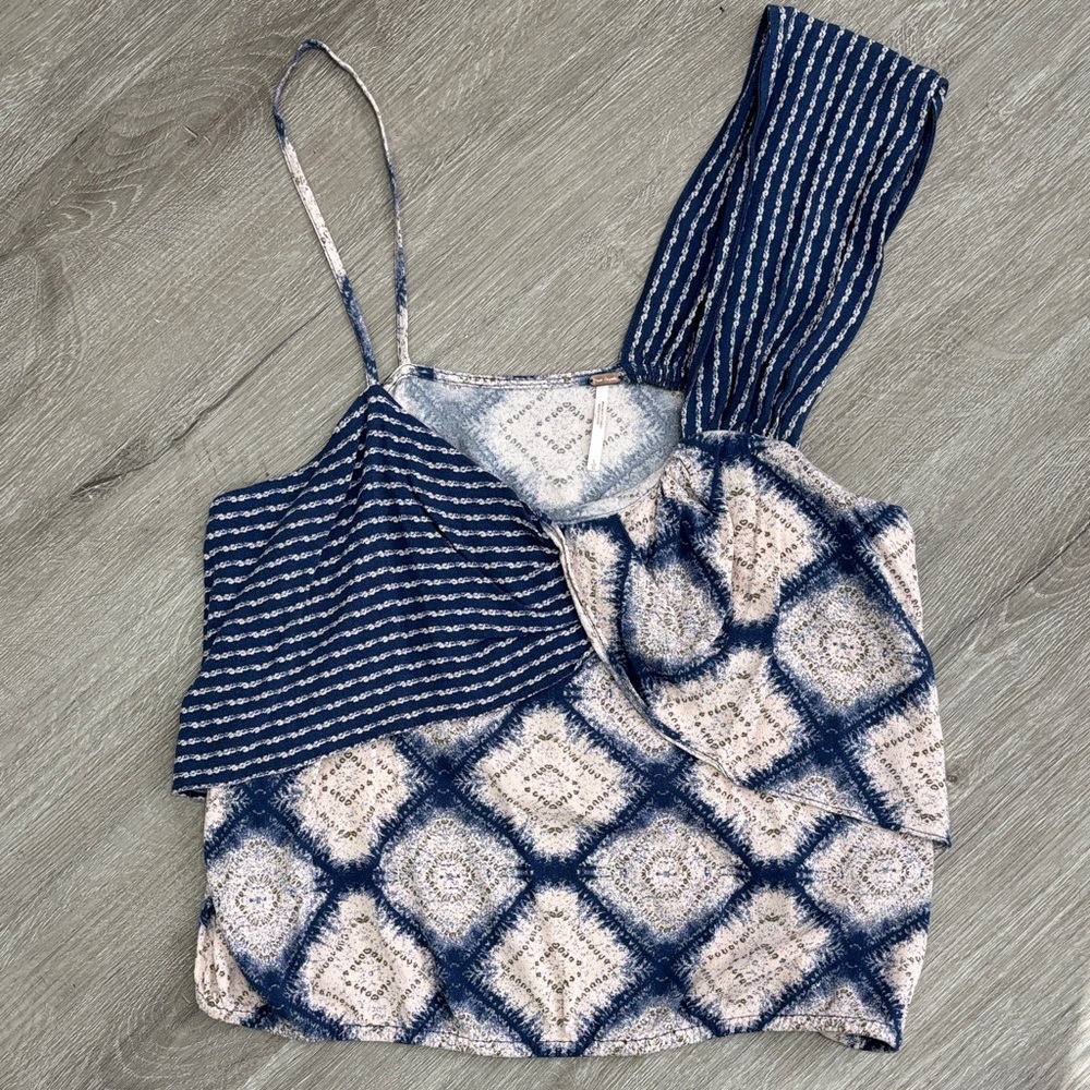 Free People Navy and Cream Camisole size large summer boho